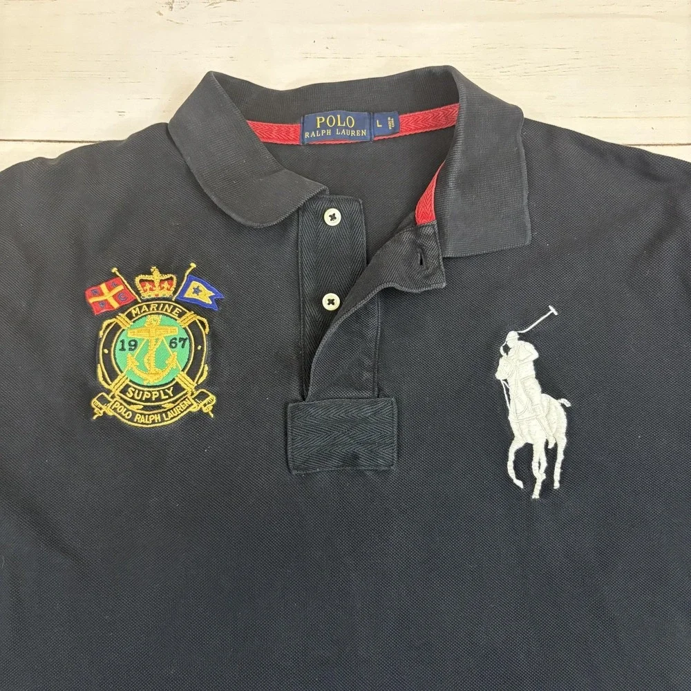 Polo Ralph Lauren Crest Rugby Polo Shirt Large Big Pony Marine Supply Nautical